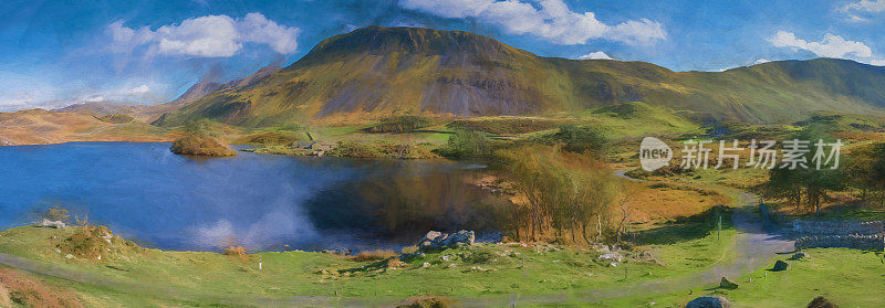 数字绘画Penygader, Cadair Idris山秋季在斯诺登尼亚国家公园，Dolgellau，威尔士。